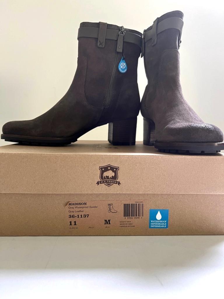 TRASK Mushroom Waterproof Suede Mid Calf Boots Leather Trim  display picture 1