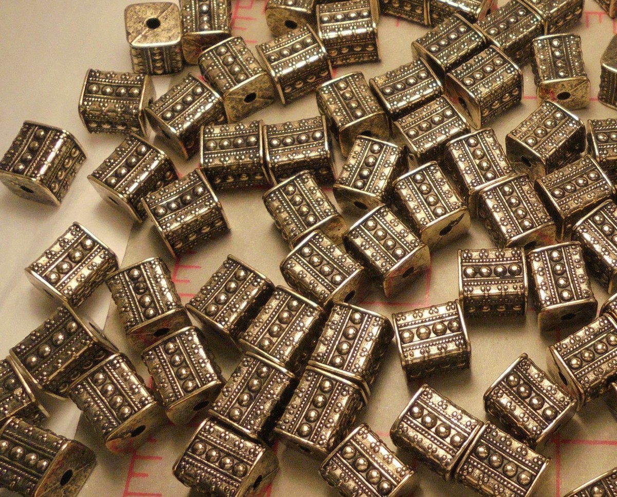 Antique Gold Beads Rectangle Cube Plastic 13mm x 11mm x 11mm Nice!