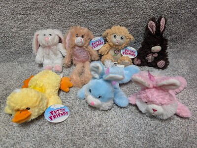 Lot of 7 Greenbrier Fuzzy Friends Spring Plushies Duck, Lamb, & Bunny Rabbits