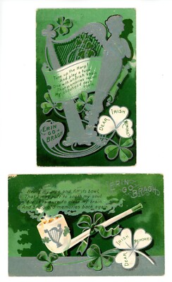 Erin Go Bragh Irish Pipe Harp & Shamrock 2 ST PATRICK'S DAY 1909-11 Postcards