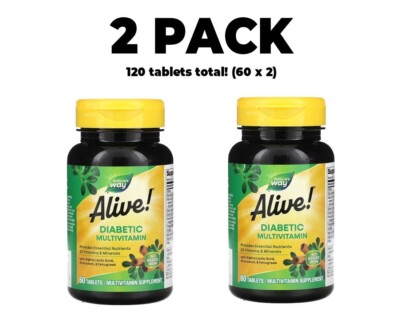 Nature's Way, Alive! 2 PACK, Diabetic Multivitamin, 60 Tablets each (120 total!)