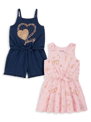 NWT 2 Piece Juicy Couture Kids Little Girls Romper And Dress Size 5 Pink Blue - Picture 1 of 1