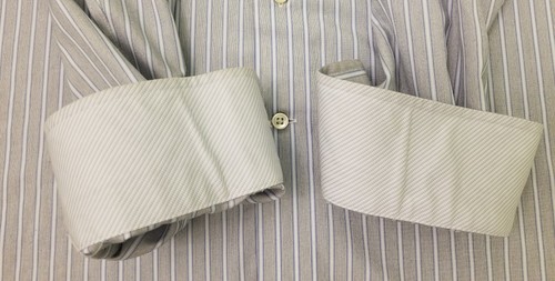 Egara Mens Non Iron Cotton Gray/Blue Striped Contrast Cuff Dress Shirt Large Lg - Picture 5 of 12