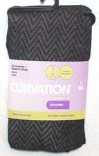 Curvation Curvaceous 1-4 V-Shape Textured Tummy Smoothing Black Tights 3548