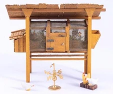 MINIATURE DOLLHOUSE 1:12 SCALE - HANDMADE CHICKEN COUP W/ACCESSORIES - 156