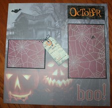 Halloween scrapbook page handmade photo ready 1 page October Boo
