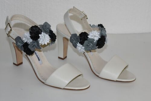Nuevo Manolo Blahnik Khanfior 90 Blanco Flor Floral Sandalias 41.5 42 - Imagen 8 de 22