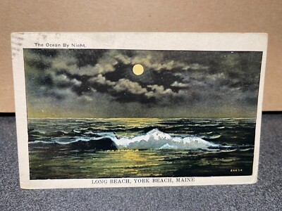 Ocean by Night, Long Beach, York Beach ME, 1935 USA Collectible Posted Postcard