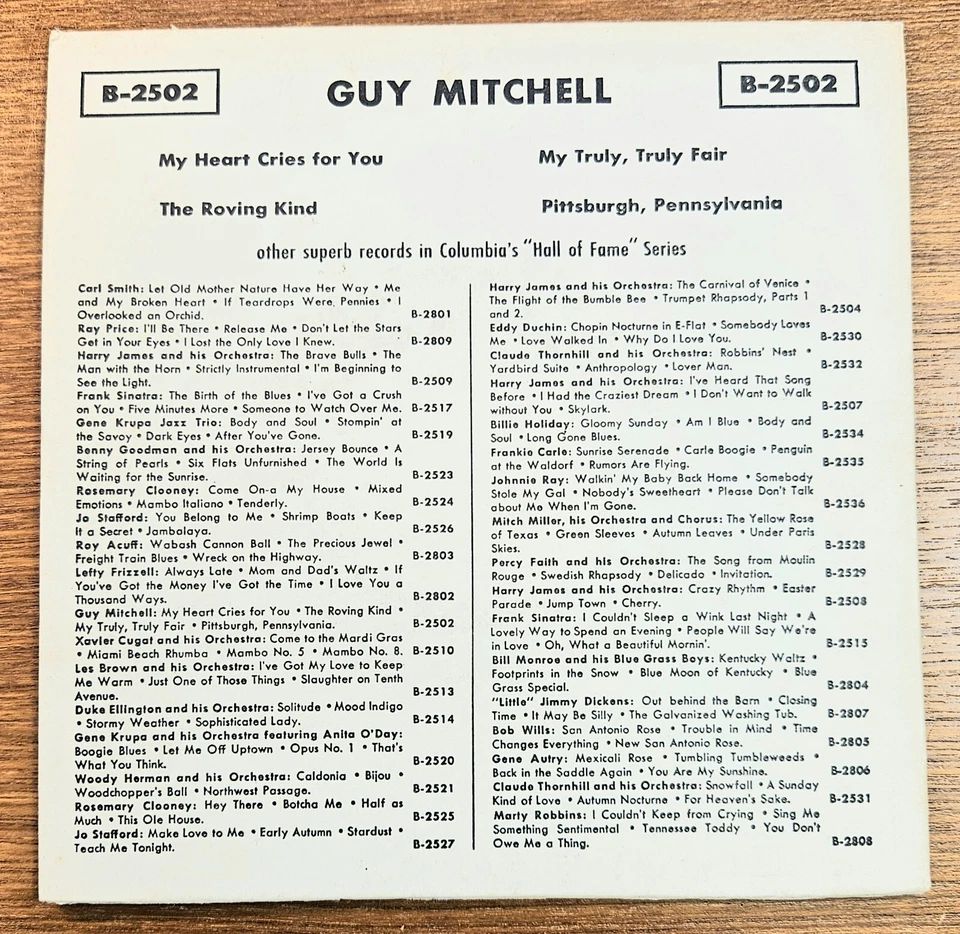 GUY MITCHELL "My Heart Cries For You" USA RE 7" 45 EP Country COLUMBIA B-2502 - Bild 2 von 2