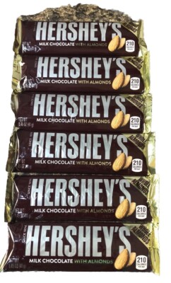 6 X Hershey s Milk Chocolate With Almonds Bars 1.45 oz  Each