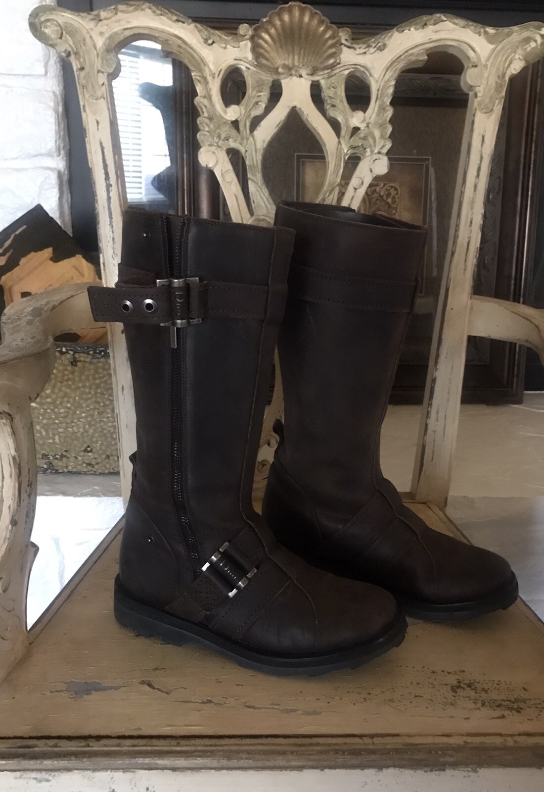 Christian Dior woman’s Brown leather Moto Boot . US 8 Gem