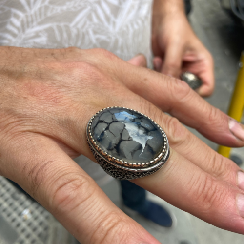 Men Handmade Ring Oval Agate Stone Ring ,  Men Silver Yemen Agate Stone Ring - 第 1/9 張圖片