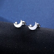 Titanium Moon Star Silver Stud Earrings