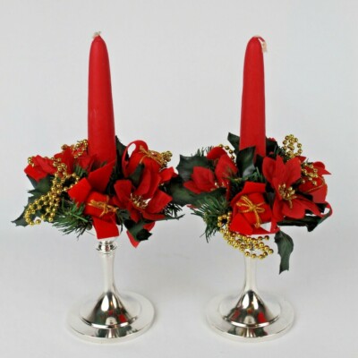 Vtg. Oneida Silver Plate Candlestick Holder Christmas Holiday Lighting Ensemble 
