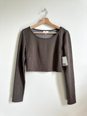 BP. Women's Sprinkled Dots Knit Crop Long Sleeve Scoop Neck Pullover Size S