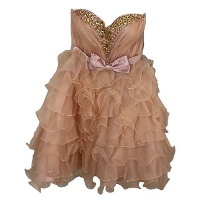 Bicici & Coty Pale Pink Dress Size XS Cupcake Bow 3D Ruffle Strapless Formal NWT