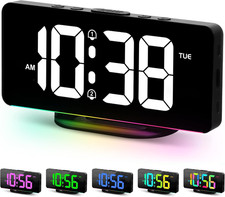 7" Slim Digital Alarm Clock with Colorful Night Light,Black