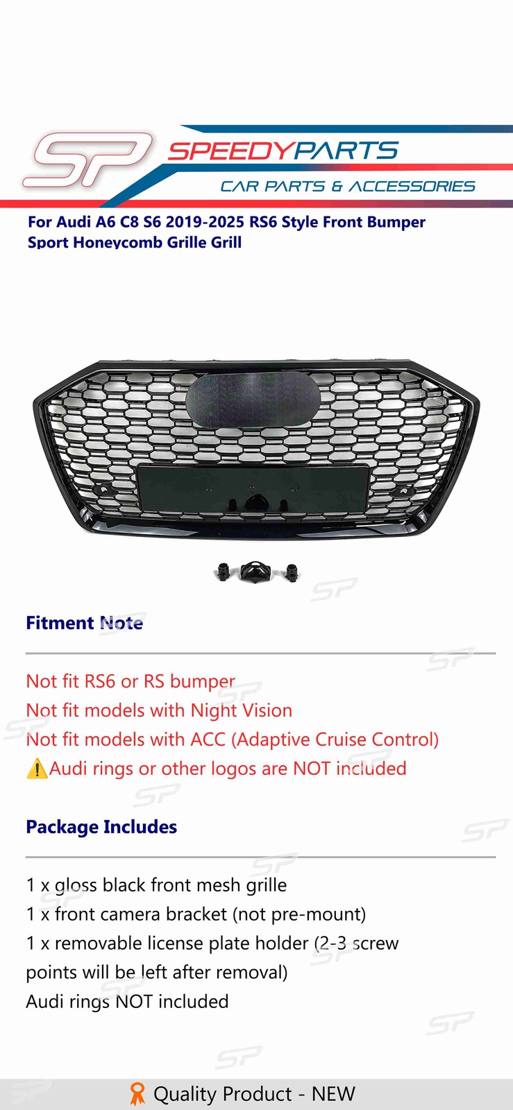 아우디 A6, C8, S6 (2019-2025) RS6 스타일 스포츠 허니콤 그릴 전면 범퍼 2