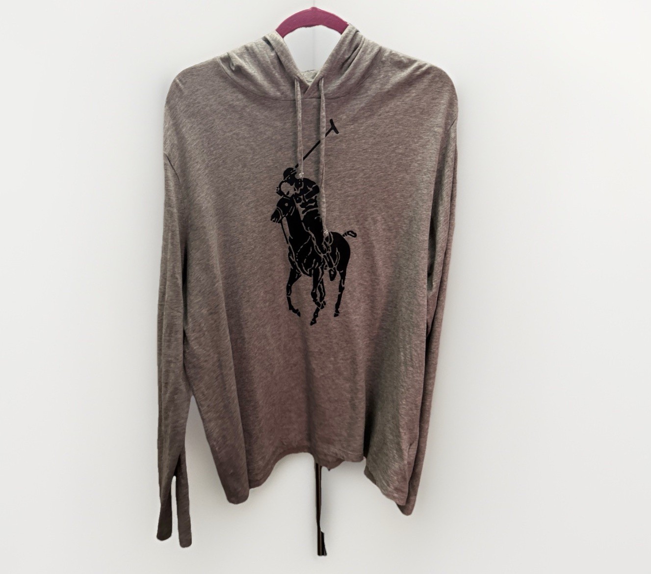 Polo Ralph Lauren Fresh Hoodie Big Pony Logo Felpa Large Uomo Grigio Nuova senza etichette
