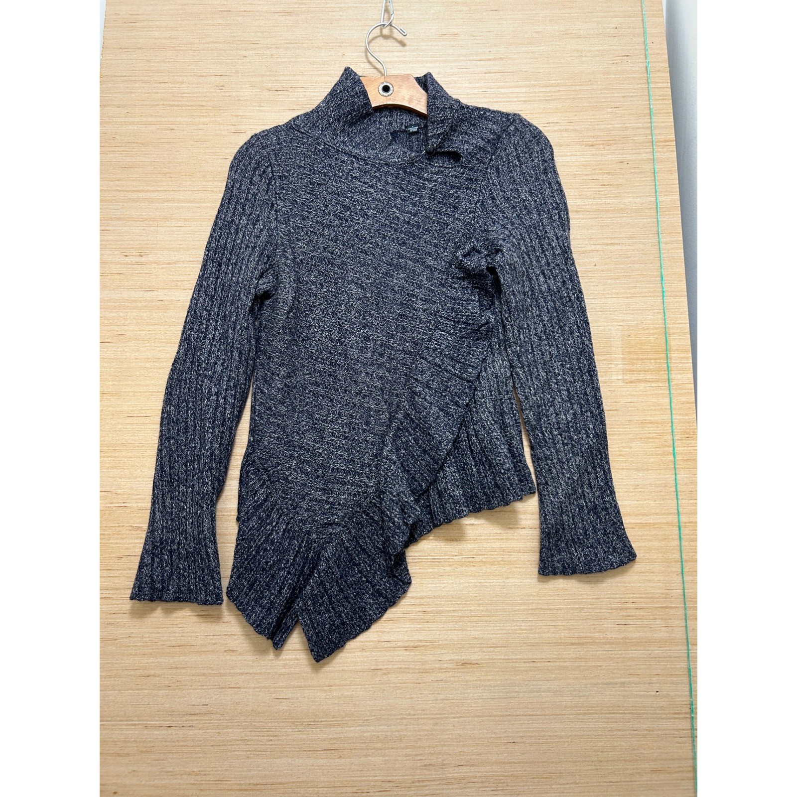 Suéter Tejido y Anudado Anthropologie Azul Marino Mármol Asimétrico Peplum S
