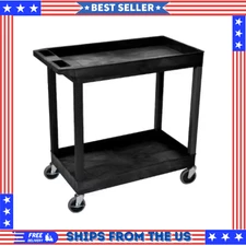 2-Tub Shelf Utility Cart Ergonomic Durable HDPE Plastic Black 18 In. WX35 In. L