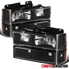 Fit 1994-1999 Chevy C/K C10 Silverado Tahoe Black Headlights+Corner+Bumper Lamps