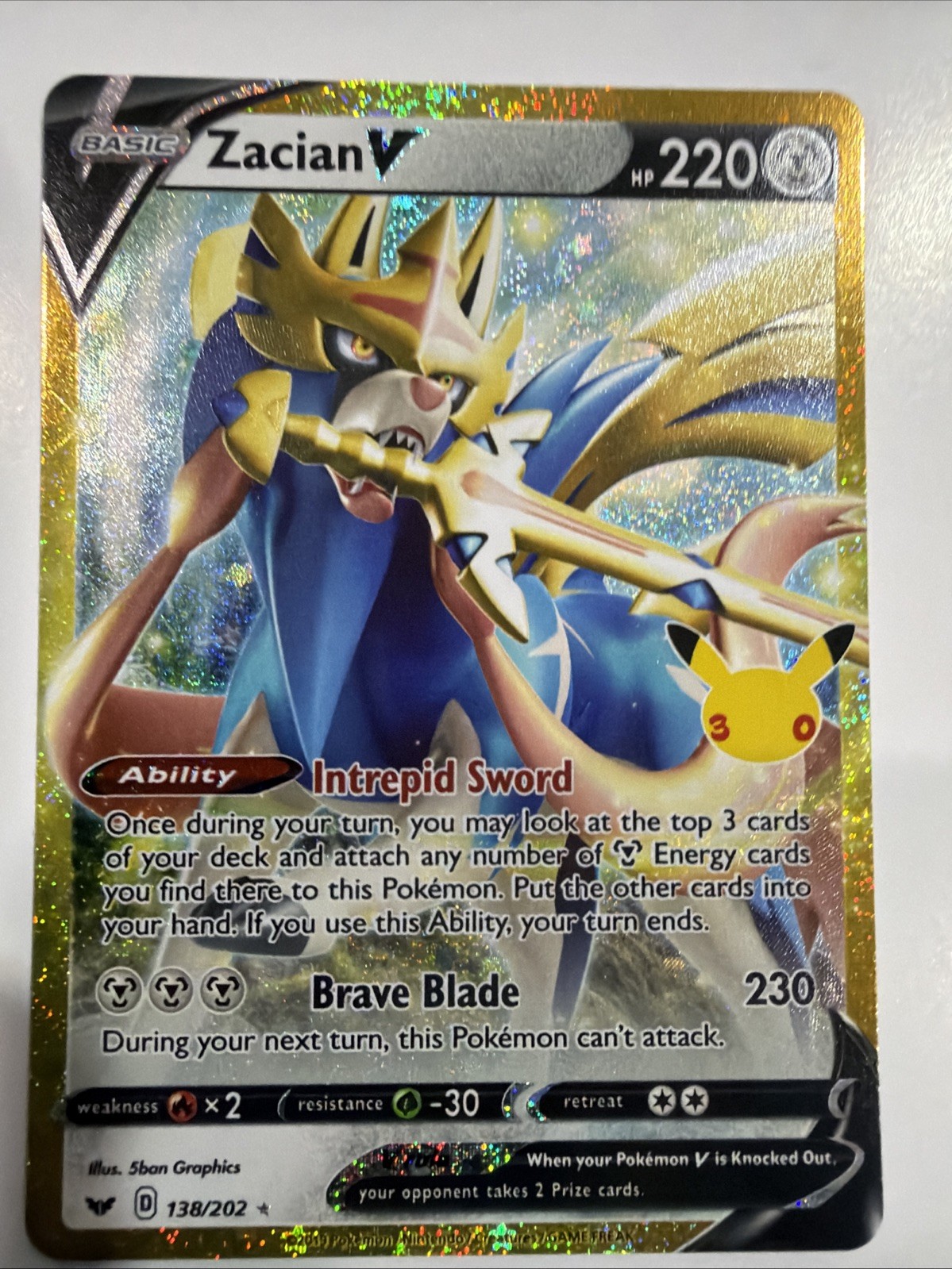 Zacian V 138/202 Pokémon 2026 30th Celebration Gold! NM