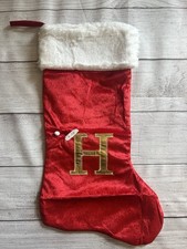 NWOT Red Christmas Stocking with Gold Letter H  Faux Fur Cuff   Holiday D cor