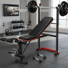 660LBS Adjustable Weight Bench with Squat Rack Leg Extension  Leg Curl Workout