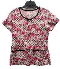 Betsey Johnson Scrub Top Koi Pink White Floral Size S