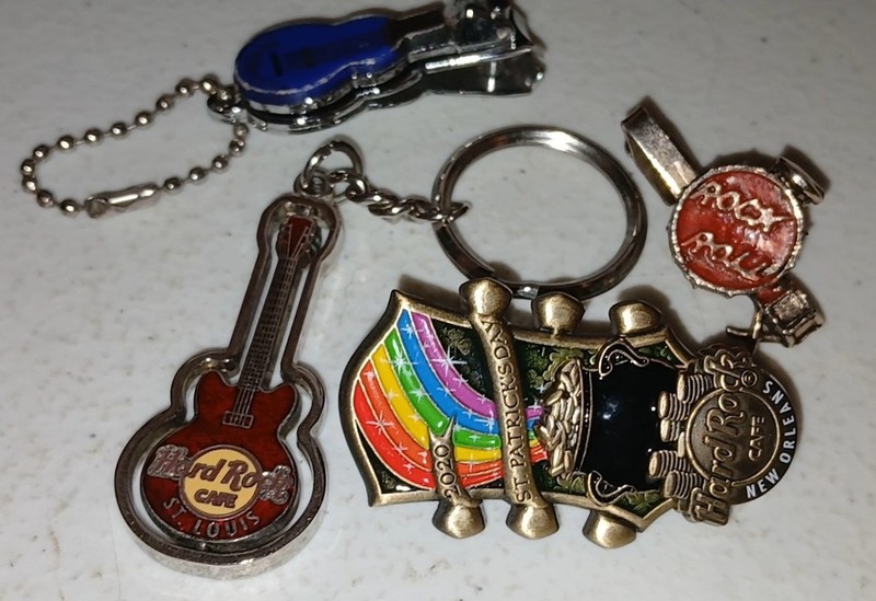 Collection of Rock Hard Guitar Keychain, Nail Clipper, Rainbow Pin.