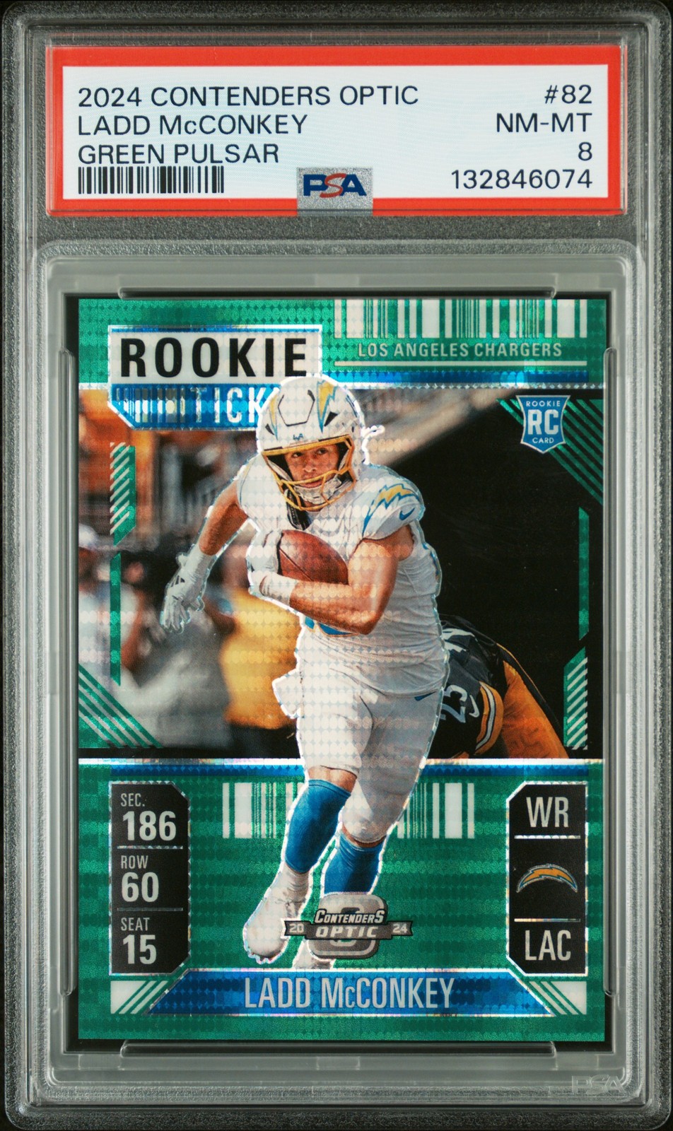 2024 CONTENDERS OPTIC GREEN PULSAR #82 LADD MCCONKEY 16/49 PSA 8