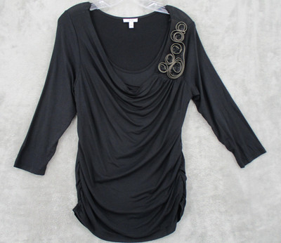 Vintage Cache Blouse Womens Large Zipper Flower Drape Stretch Knit Whimsigoth