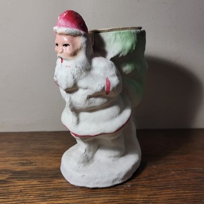 Vintage Christmas Santa Claus w Big Toy Sack Paper Mache Candy Container