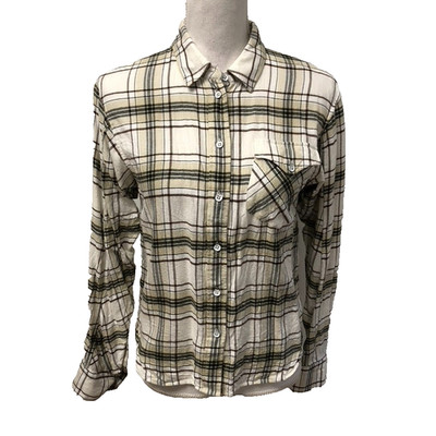 Rag & Bone Jonah Plaid Button Down Shirt Womens Small Cotton Blend Gray Beige
