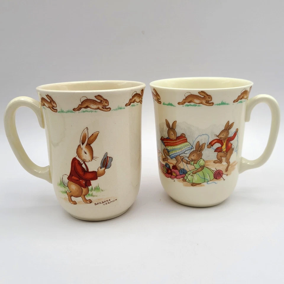 2 Vintage Royal Doulton Bunnykins Cups 1 Signed Barbara Vernon Trousers Knitting - Image 2 of 4