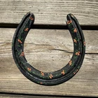 Large Vintage Wrought Iron Bargeware Floral Painted Lucky Horse Shoe