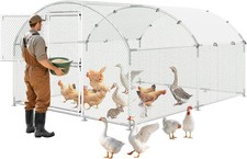 Metal Chicken Coop Poultry Steel Frame with Dome Roof Cover Outdoor Yard Farm