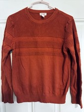 Cat Jack Boys Striped Pull Over Sweater Rust Jersey Cotton Crew Sz 10/12 L