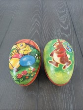 Lot Of 2 Vintage German Paper Mache Easter Egg Candy Containers 4-1/4"