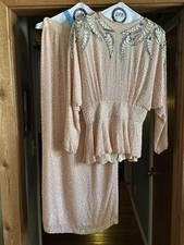 Vintage Riazee Suzarila Silk Sequined Beaded Womens Dress Pink Sz M