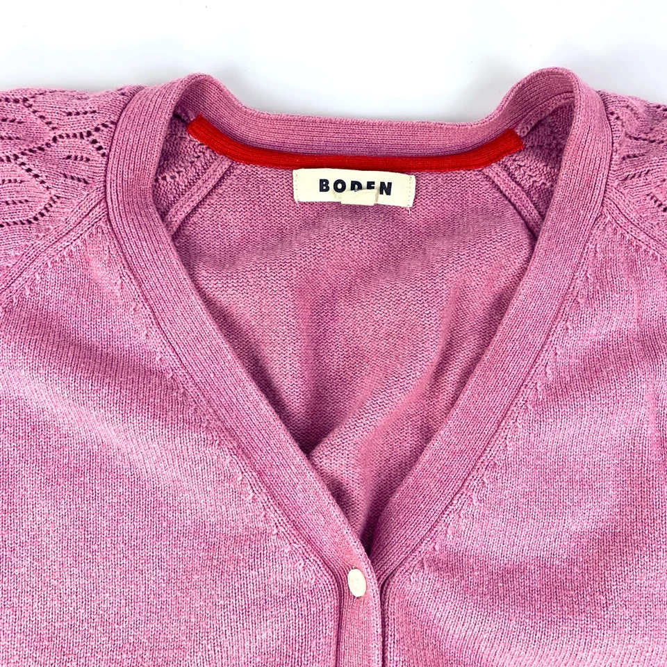 Cárdigan Boden Manga Pointelle Mujer Talla L Fresa Sherbet Rosa Algodón Lana Foto 3 de 4
