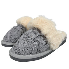 Corkys Women's Purl Knit Faux Fur Lined Slippers Size US 6