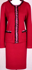 ST.JOHN Women's Raspberry With Pink Black Fringed Trim Jacket  Skirt Sz 12
