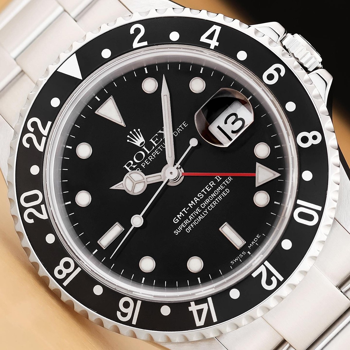 2005 ROLEX GMT MASTER II 16710 BLACK DATE NO HOLES 40MM STAINLESS