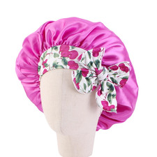 Elastic Kids Silky Satin Bonnet Cap Sleeping Hat Night Sleep Baotou Cap Cute Bow