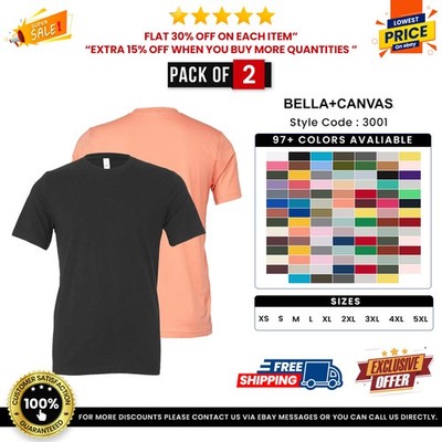 2 Pack Of Bella + Canvas 3001C Unisex Pre-shrunk T Shirt Jersey Stylish T-Shirt