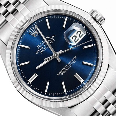 Rolex Datejust 1601 36mm 18K White Gold Bezel Dark Blue Dial Jubilee Men's Watch