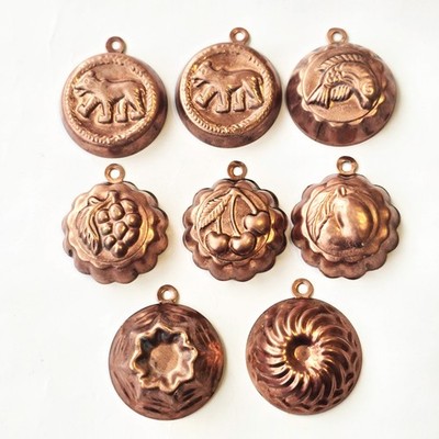 Copper Mini Molds Set of 8 Fruit Cherry Animal Baking Kitchen Display Vintage