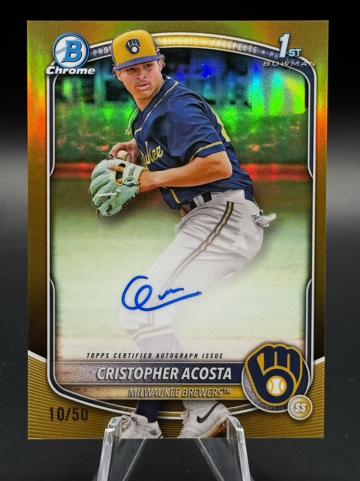2025 Bowman Chrome 1st Cristopher Acosta Gold Refractor Auto /50 Brewers MD1